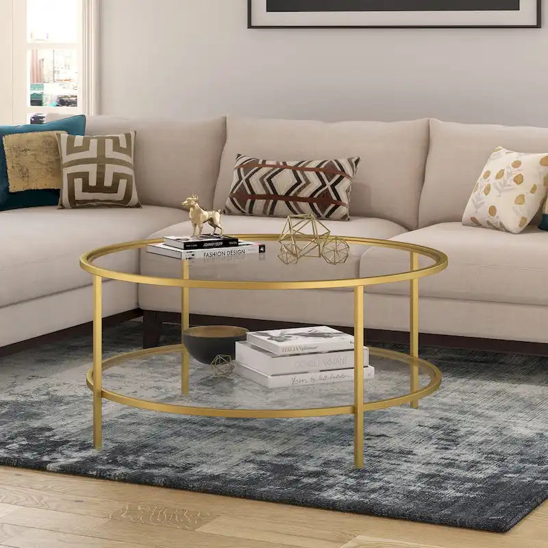 Table basse ronde de 36 po de large avec plateau en verre – 36 po de large