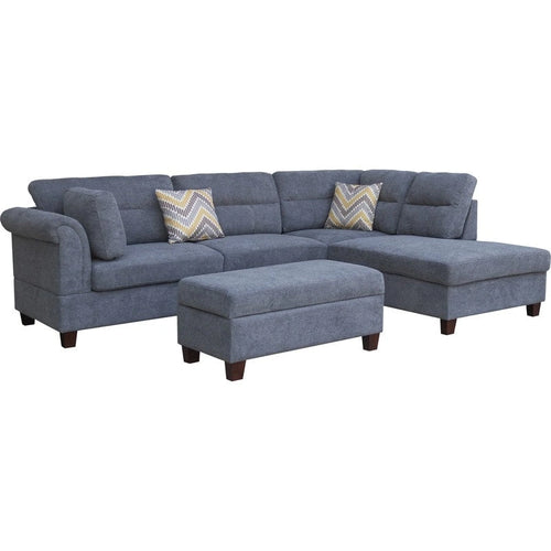 103.5 Fabric Sectional Sofa with Right Facing Chaise, Storage Ottoman, and 2 Accent Pillows