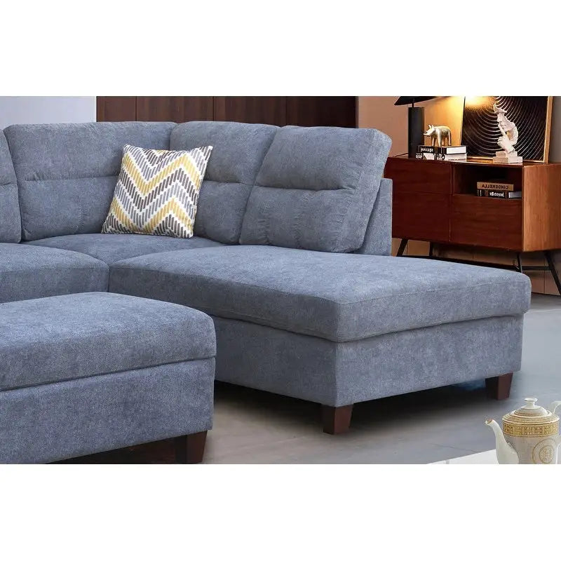 103.5 Fabric Sectional Sofa with Right Facing Chaise, Storage Ottoman, and 2 Accent Pillows