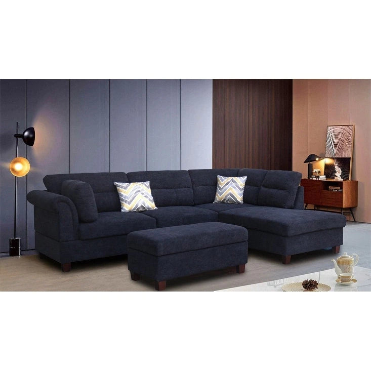 103.5 Fabric Sectional Sofa with Right Facing Chaise, Storage Ottoman, and 2 Accent Pillows