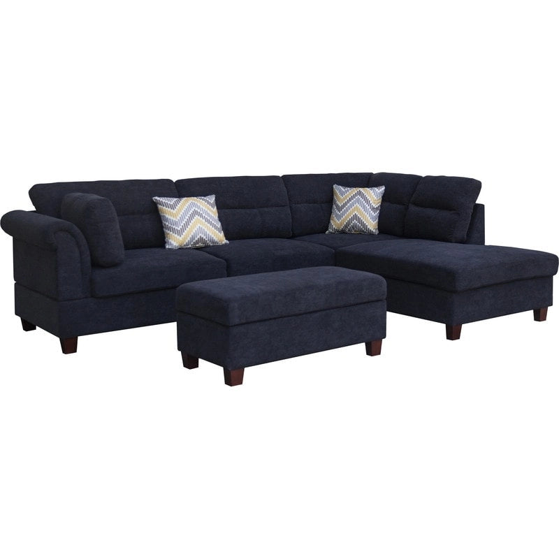 103.5 Fabric Sectional Sofa with Right Facing Chaise, Storage Ottoman, and 2 Accent Pillows
