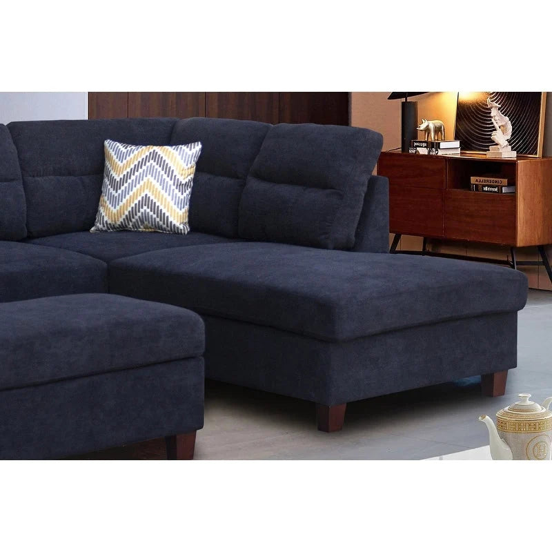 103.5 Fabric Sectional Sofa with Right Facing Chaise, Storage Ottoman, and 2 Accent Pillows
