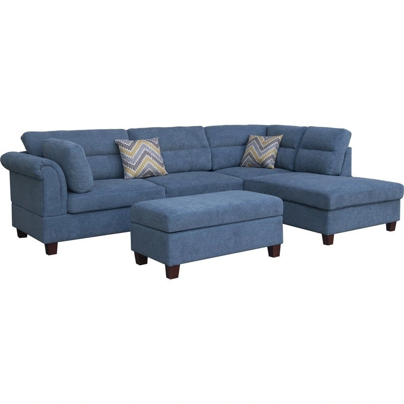 103.5 Fabric Sectional Sofa with Right Facing Chaise, Storage Ottoman, and 2 Accent Pillows