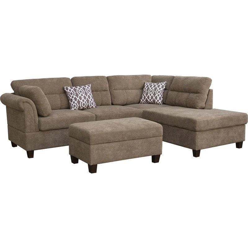 103.5 Fabric Sectional Sofa with Right Facing Chaise, Storage Ottoman, and 2 Accent Pillows