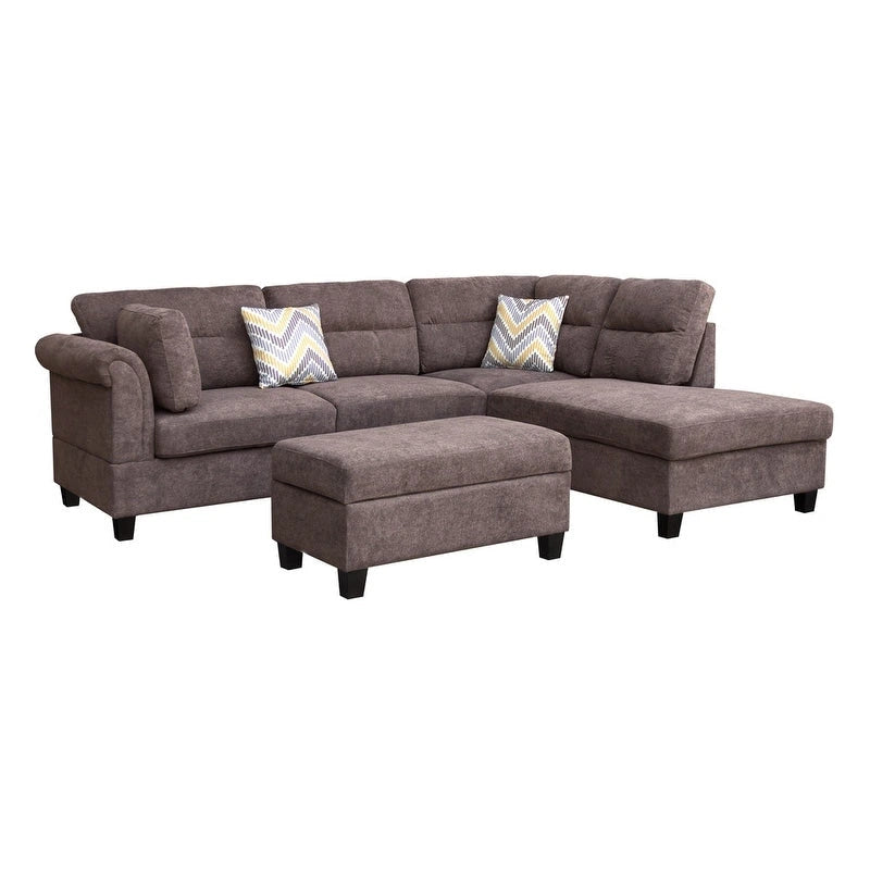 103.5 Fabric Sectional Sofa with Right Facing Chaise, Storage Ottoman, and 2 Accent Pillows