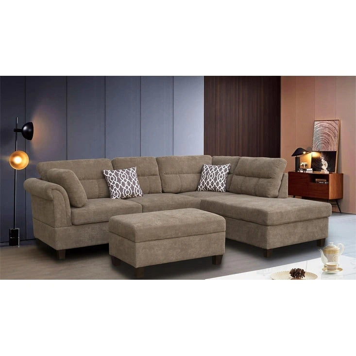 103.5 Fabric Sectional Sofa with Right Facing Chaise, Storage Ottoman, and 2 Accent Pillows