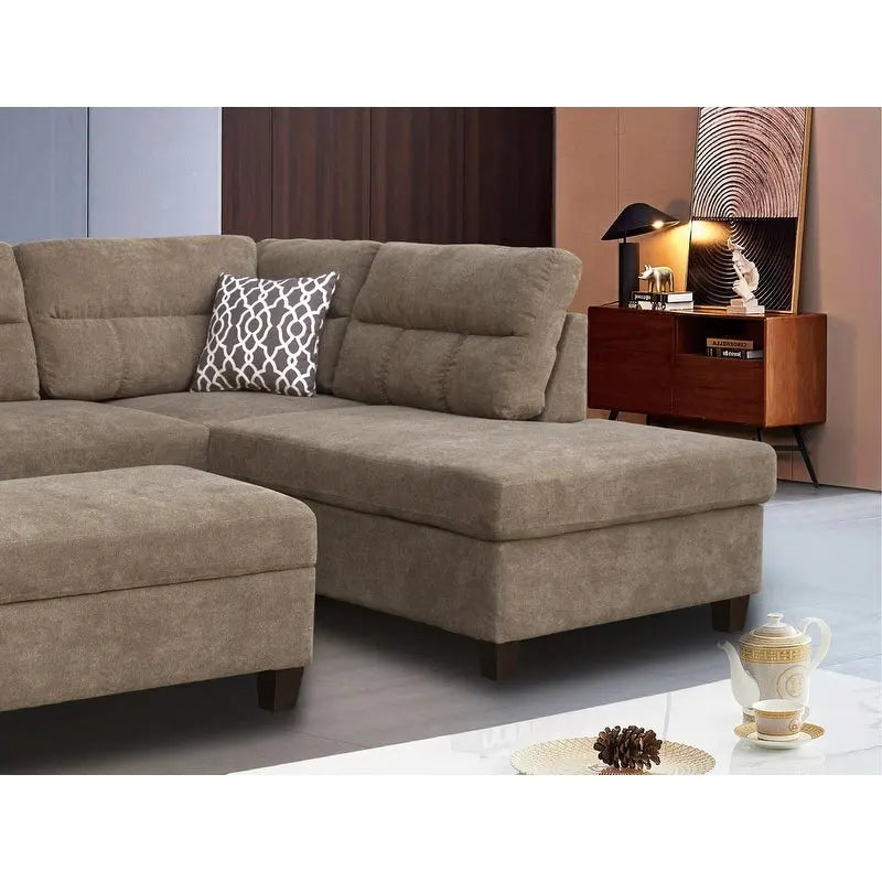103.5 Fabric Sectional Sofa with Right Facing Chaise, Storage Ottoman, and 2 Accent Pillows