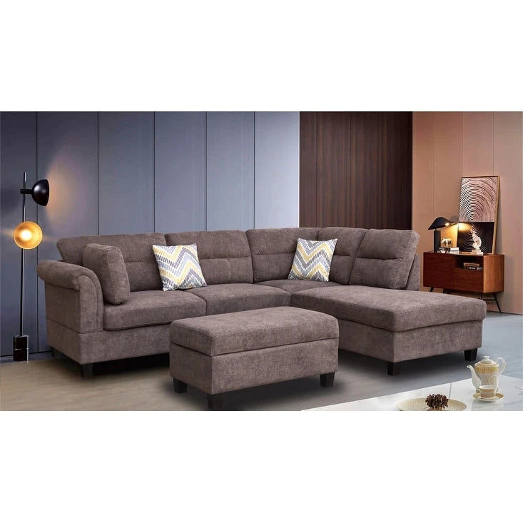 103.5 Fabric Sectional Sofa with Right Facing Chaise, Storage Ottoman, and 2 Accent Pillows