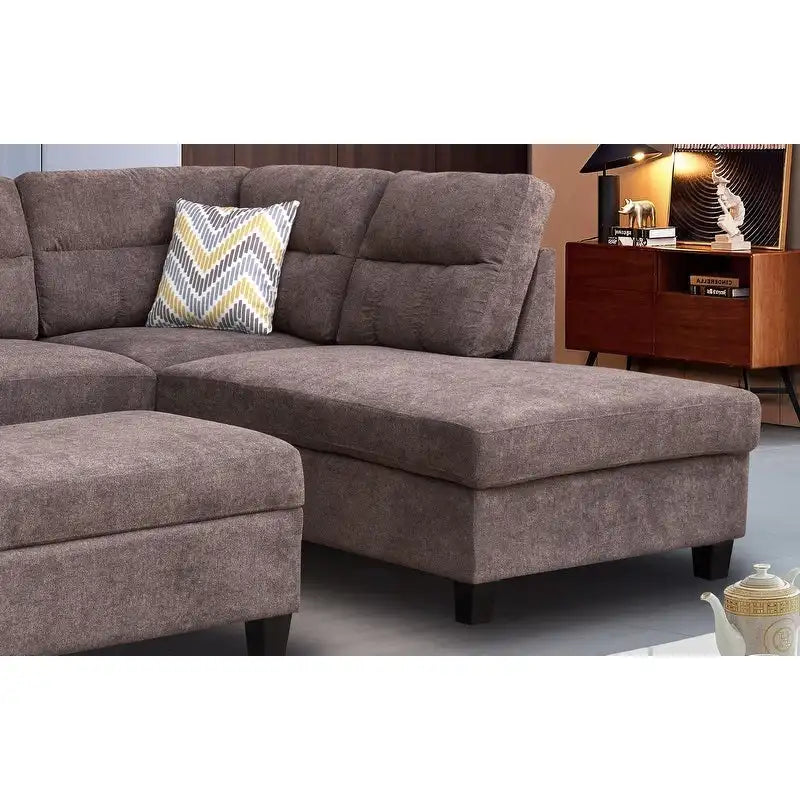 103.5 Fabric Sectional Sofa with Right Facing Chaise, Storage Ottoman, and 2 Accent Pillows