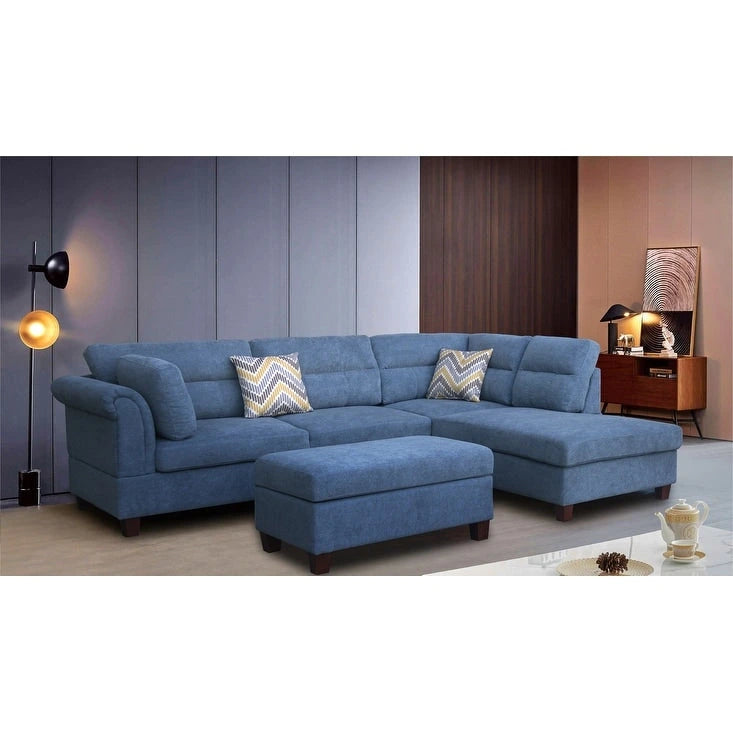 103.5 Fabric Sectional Sofa with Right Facing Chaise, Storage Ottoman, and 2 Accent Pillows