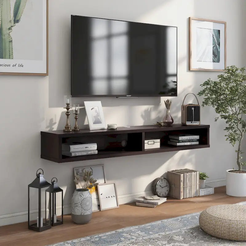 Meuble TV mural moderne 2 étagères de 60 pouces par