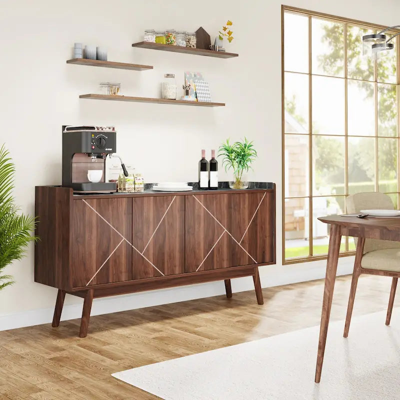 Buffet de cuisine de 140 cm, vaisselier, table d'appoint, bar à café avec rangement et portes pour salle à manger, salon, entrée