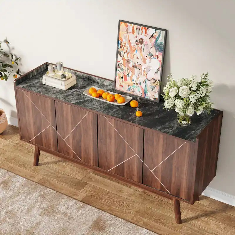 Buffet de cuisine de 140 cm, vaisselier, table d'appoint, bar à café avec rangement et portes pour salle à manger, salon, entrée