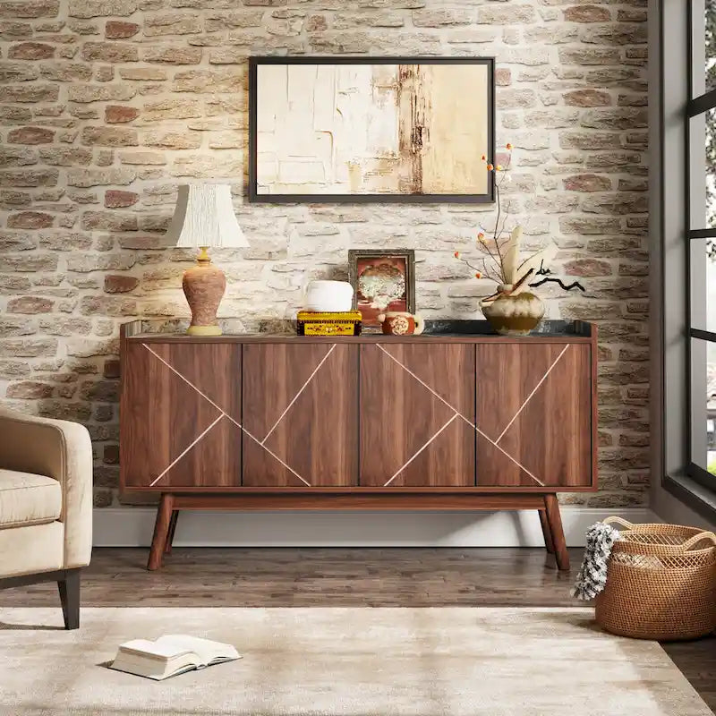Buffet de cuisine de 140 cm, vaisselier, table d'appoint, bar à café avec rangement et portes pour salle à manger, salon, entrée