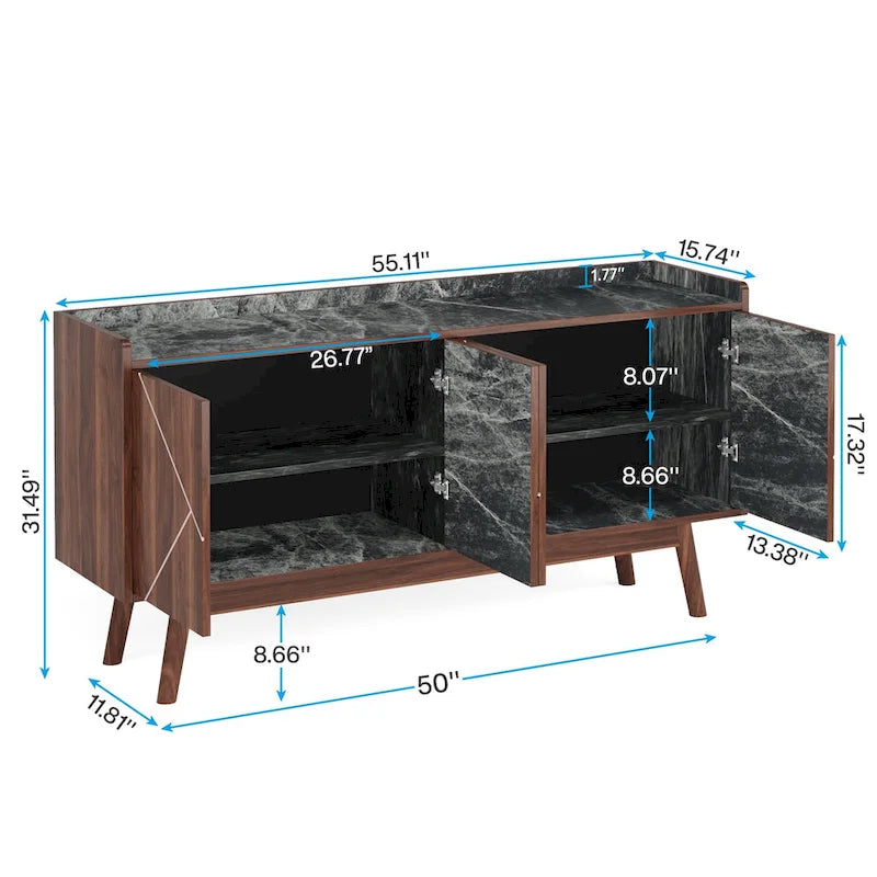 Buffet de cuisine de 140 cm, vaisselier, table d'appoint, bar à café avec rangement et portes pour salle à manger, salon, entrée