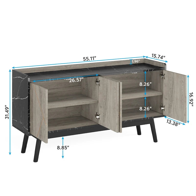 Buffet de cuisine de 140 cm, vaisselier, table d'appoint, bar à café avec rangement et portes pour salle à manger, salon, entrée