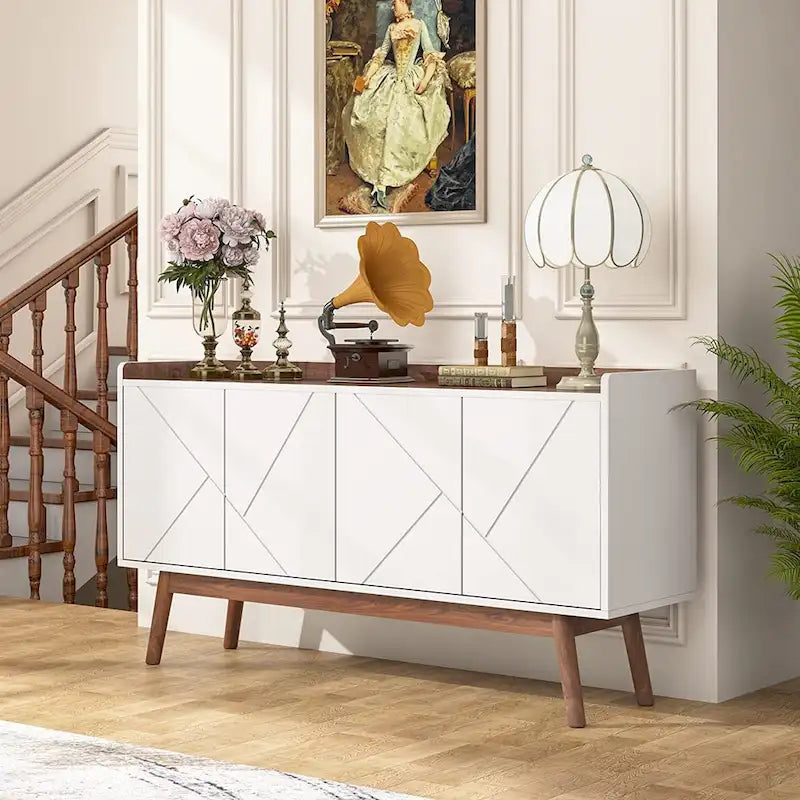 Buffet de cuisine de 140 cm, vaisselier, table d'appoint, bar à café avec rangement et portes pour salle à manger, salon, entrée