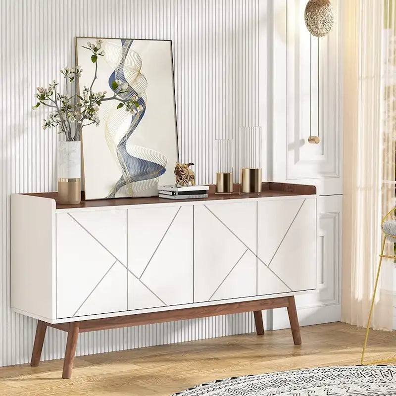 Buffet de cuisine de 140 cm, vaisselier, table d'appoint, bar à café avec rangement et portes pour salle à manger, salon, entrée