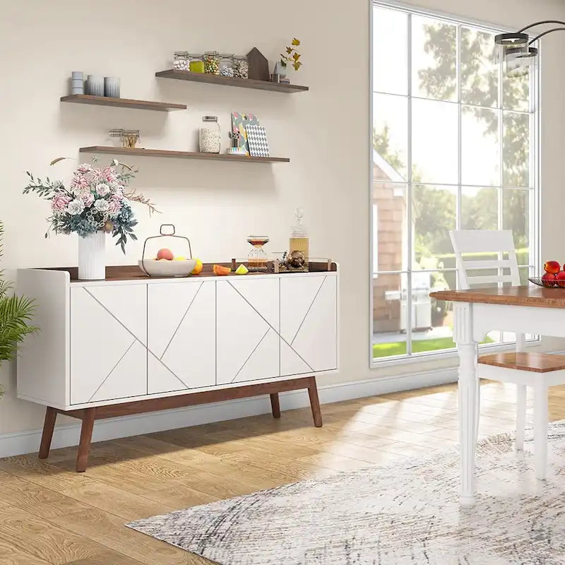 Buffet de cuisine de 140 cm, vaisselier, table d'appoint, bar à café avec rangement et portes pour salle à manger, salon, entrée