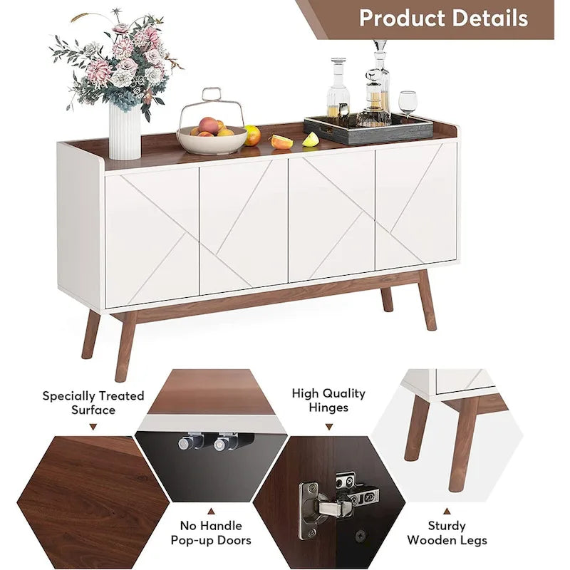 Buffet de cuisine de 140 cm, vaisselier, table d'appoint, bar à café avec rangement et portes pour salle à manger, salon, entrée