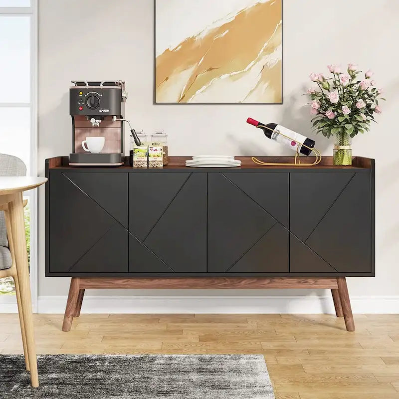 Buffet de cuisine de 140 cm, vaisselier, table d'appoint, bar à café avec rangement et portes pour salle à manger, salon, entrée