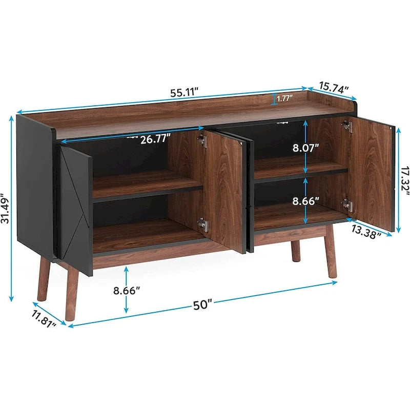 Buffet de cuisine de 140 cm, vaisselier, table d'appoint, bar à café avec rangement et portes pour salle à manger, salon, entrée