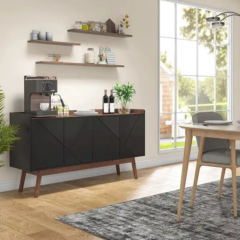Buffet de cuisine de 140 cm, vaisselier, table d'appoint, bar à café avec rangement et portes pour salle à manger, salon, entrée