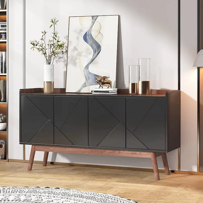 Buffet de cuisine de 140 cm, vaisselier, table d'appoint, bar à café avec rangement et portes pour salle à manger, salon, entrée