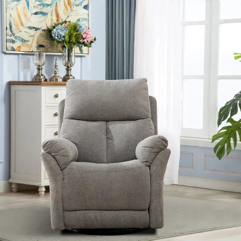 Fauteuil inclinable manuel pivotant et basculant en tissu rembourré