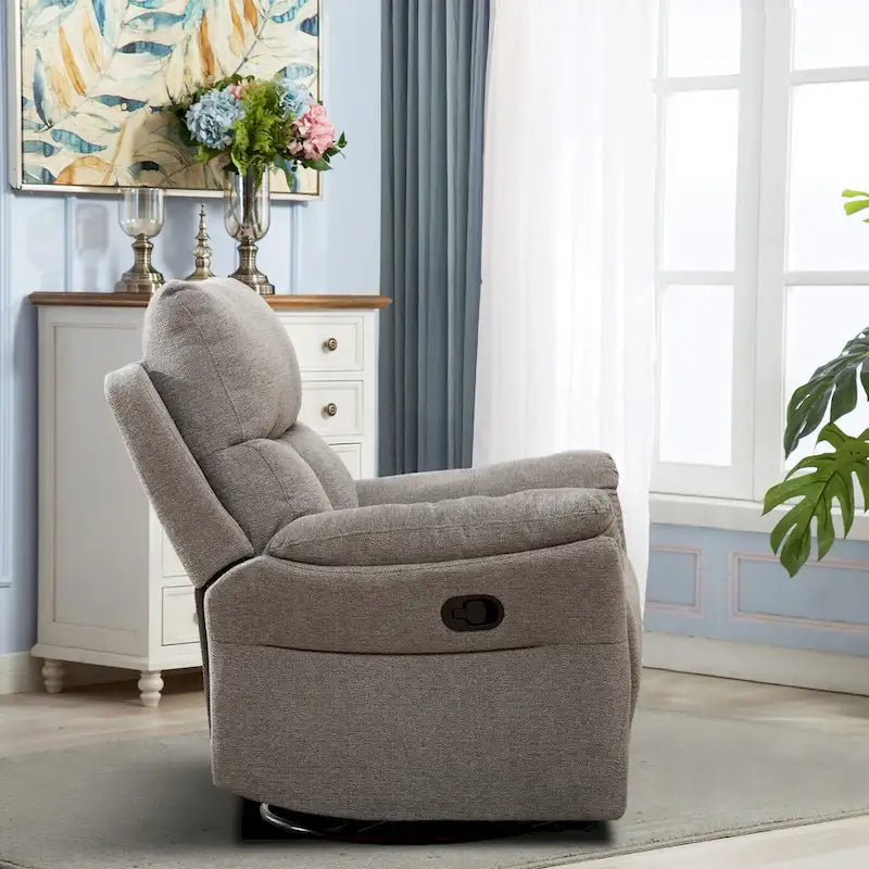 Fauteuil inclinable manuel pivotant et basculant en tissu rembourré