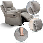 Fauteuil inclinable manuel pivotant et basculant en tissu rembourré