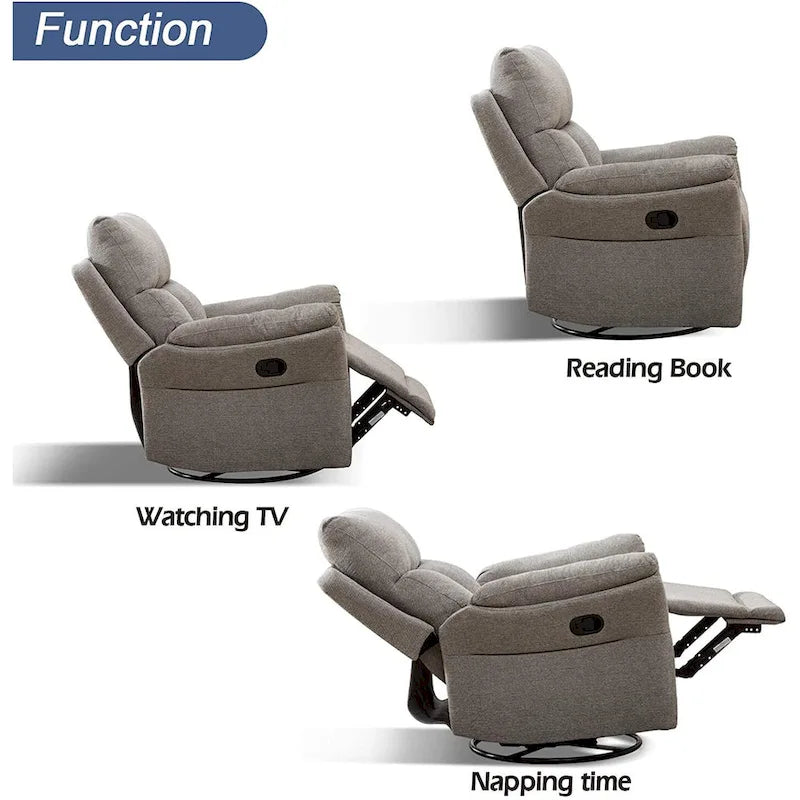 Fauteuil inclinable manuel pivotant et basculant en tissu rembourré