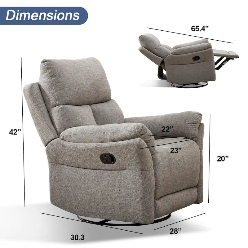 Fauteuil inclinable manuel pivotant et basculant en tissu rembourré