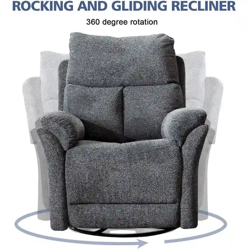 Fauteuil inclinable manuel pivotant et basculant en tissu rembourré