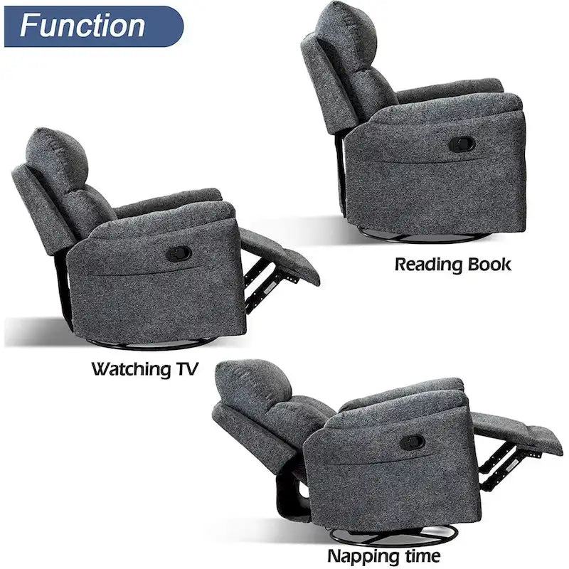 Fauteuil inclinable manuel pivotant et basculant en tissu rembourré
