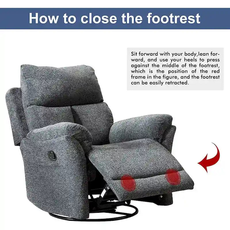 Fauteuil inclinable manuel pivotant et basculant en tissu rembourré