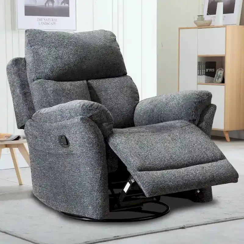 Fauteuil inclinable manuel pivotant et basculant en tissu rembourré