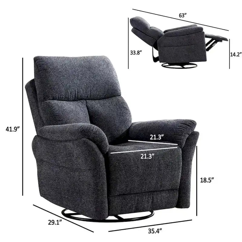 Fauteuil inclinable manuel pivotant et basculant en tissu rembourré