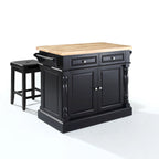 Îlot de cuisine avec billot et tabourets, fini noir – 47,75 larg. x 23 prof. x 35,75 haut.