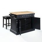 Îlot de cuisine avec billot et tabourets, fini noir – 47,75 larg. x 23 prof. x 35,75 haut.