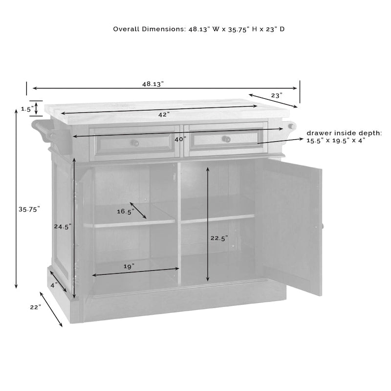 Îlot de cuisine avec billot et tabourets, fini noir – 47,75 larg. x 23 prof. x 35,75 haut.