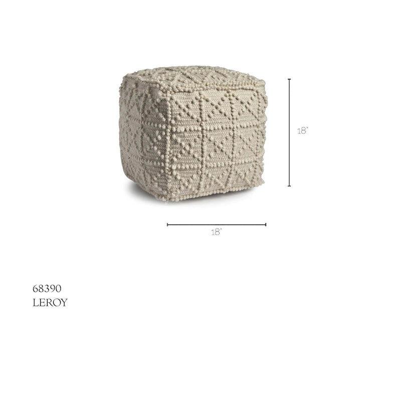 Pouf carré en laine crème avec motif popcorn