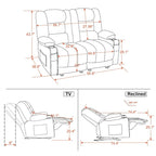Canapé inclinable électrique deux places avec fonction chauffante et massante, en tissu PR648