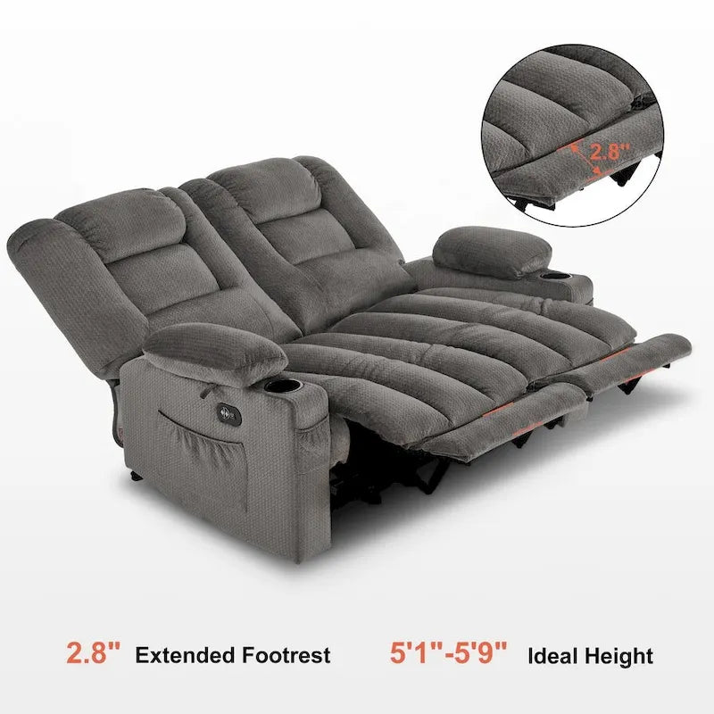 Canapé inclinable électrique deux places avec fonction chauffante et massante, en tissu PR648
