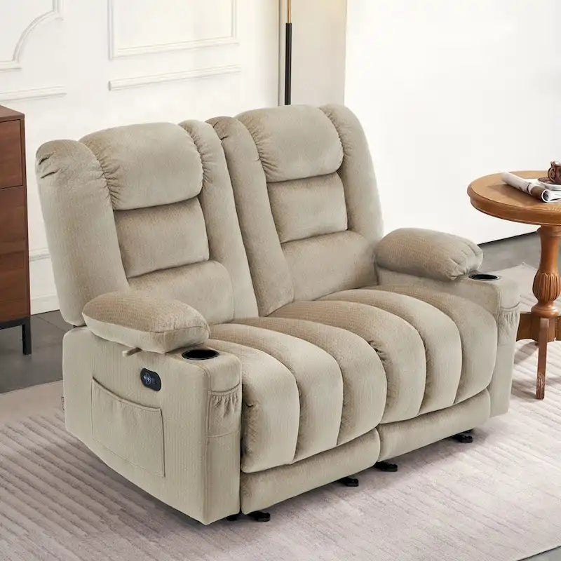 Canapé inclinable électrique deux places avec fonction chauffante et massante, en tissu PR648