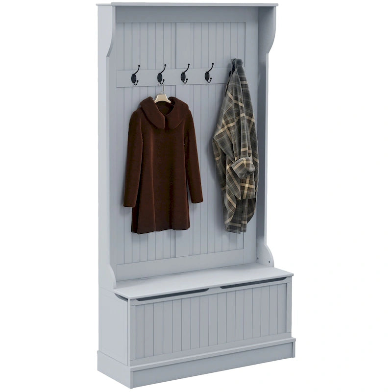 38 3-In-1 Entryway Hall Tree with Storage Bench, Coat Rack with Four Hooks and Shoe Storage, Black