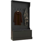 38 3-In-1 Entryway Hall Tree with Storage Bench, Coat Rack with Four Hooks and Shoe Storage, Black