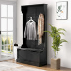 38 3-In-1 Entryway Hall Tree with Storage Bench, Coat Rack with Four Hooks and Shoe Storage, Black