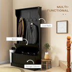 38 3-In-1 Entryway Hall Tree with Storage Bench, Coat Rack with Four Hooks and Shoe Storage, Black