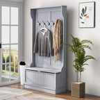 38 3-In-1 Entryway Hall Tree with Storage Bench, Coat Rack with Four Hooks and Shoe Storage, Black